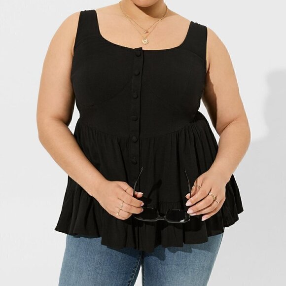 Torrid Women's‎ Deep Black Fit And Flare Rayon Slub Corset Tank Plus Size 2X - Picture 1 of 4